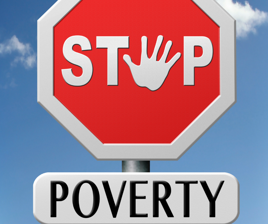Stop Poverty A stop sign with the word STOP on it and the word POVERTY below it.